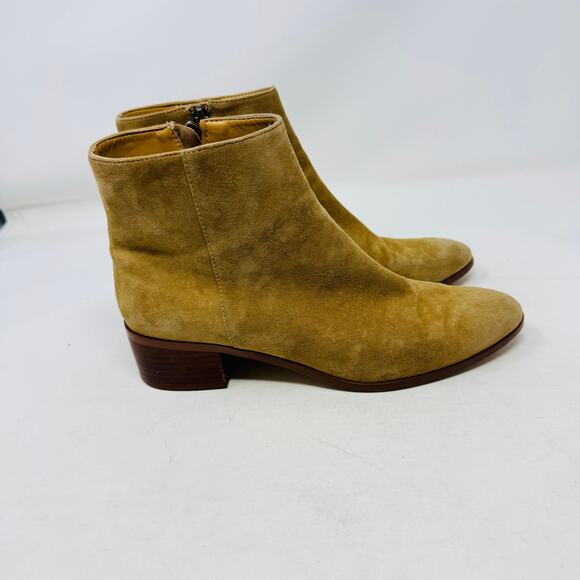 J.Crew Factory Tan Suede Ankle Boots Women’s Size 7.5 Low Heel Zip Booties - Picture 3 of 11